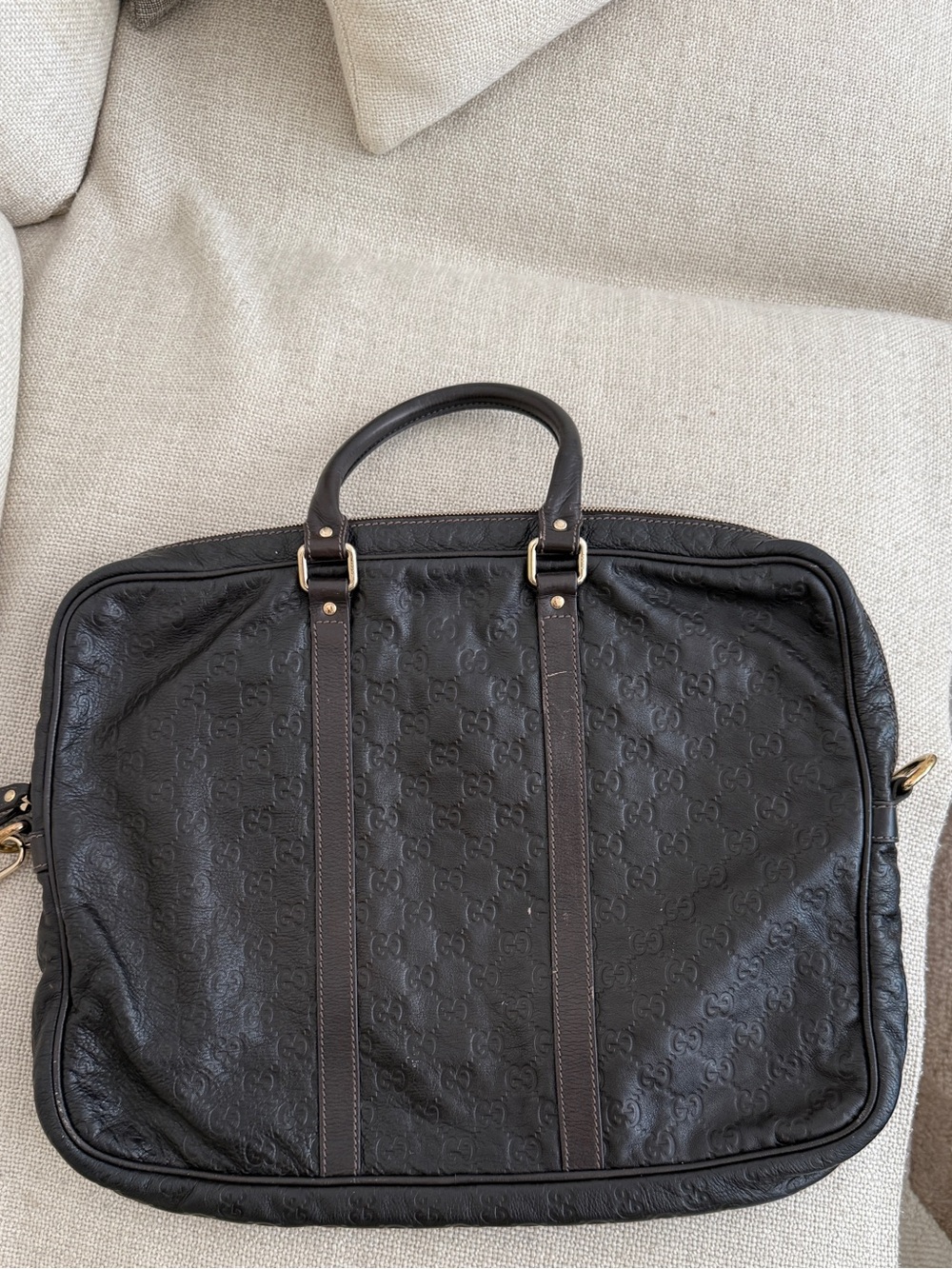 GUCCI Leather Briefcase in Dark Brown